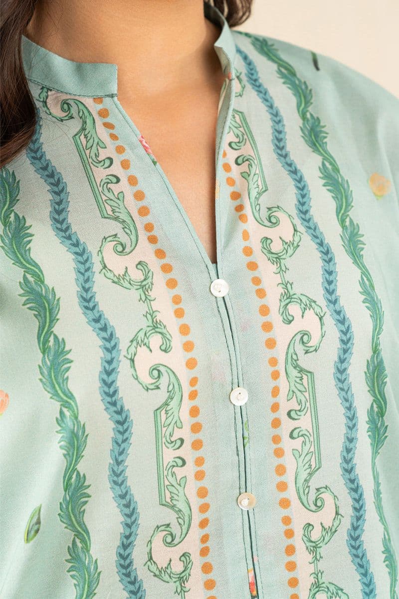 3 Piece Printed Lawn Suit - Cameo Green Unstitched