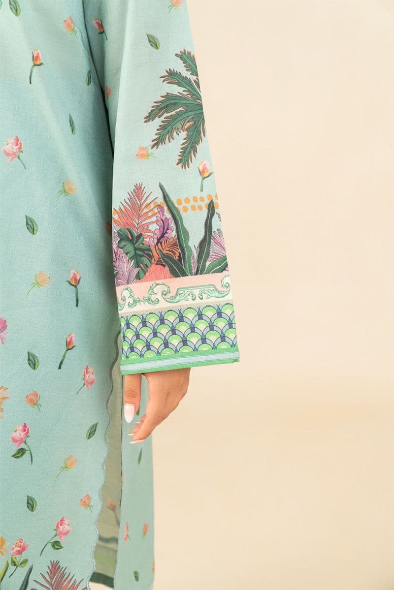 3 Piece Printed Lawn Suit - Cameo Green Unstitched
