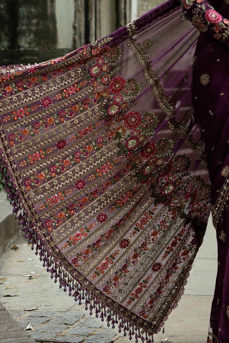 Unstitched Embroidered Chiffon Saree thumbnail