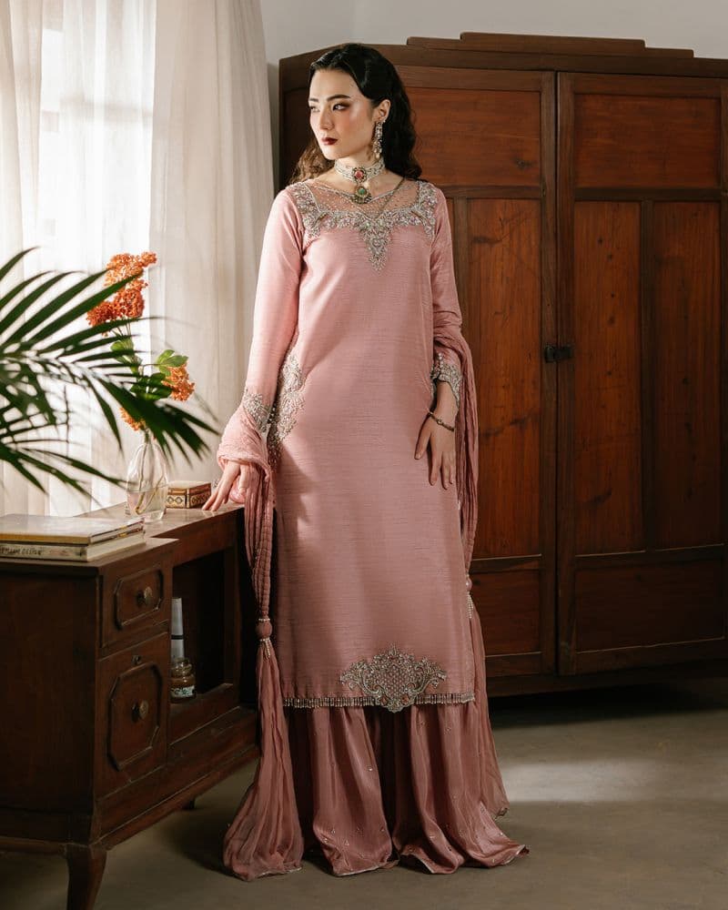 A Soft Pastel Pink Chiffon Ready-to-Wear Suit