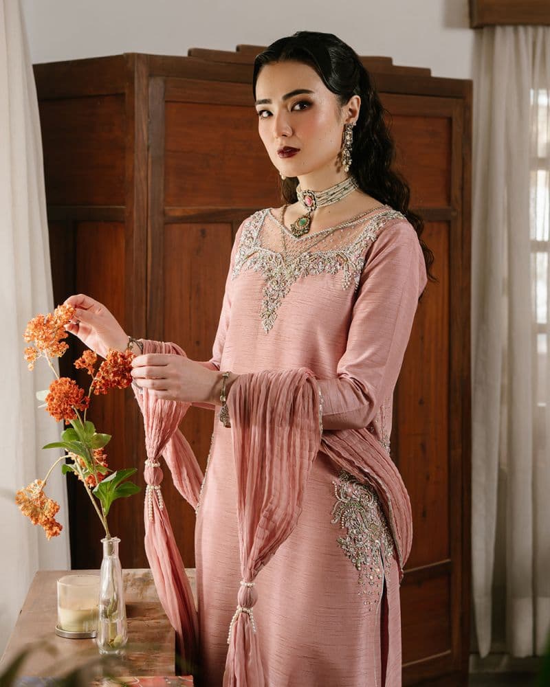 A Soft Pastel Pink Chiffon Ready-to-Wear Suit