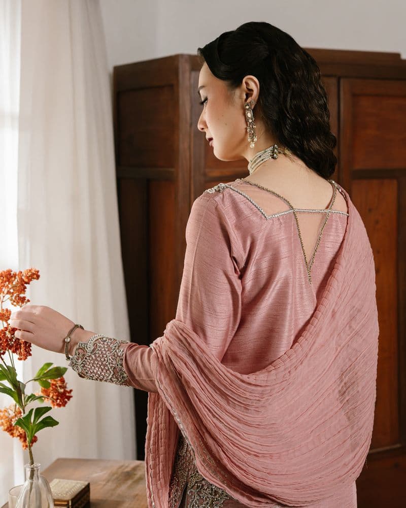A Soft Pastel Pink Chiffon Ready-to-Wear Suit