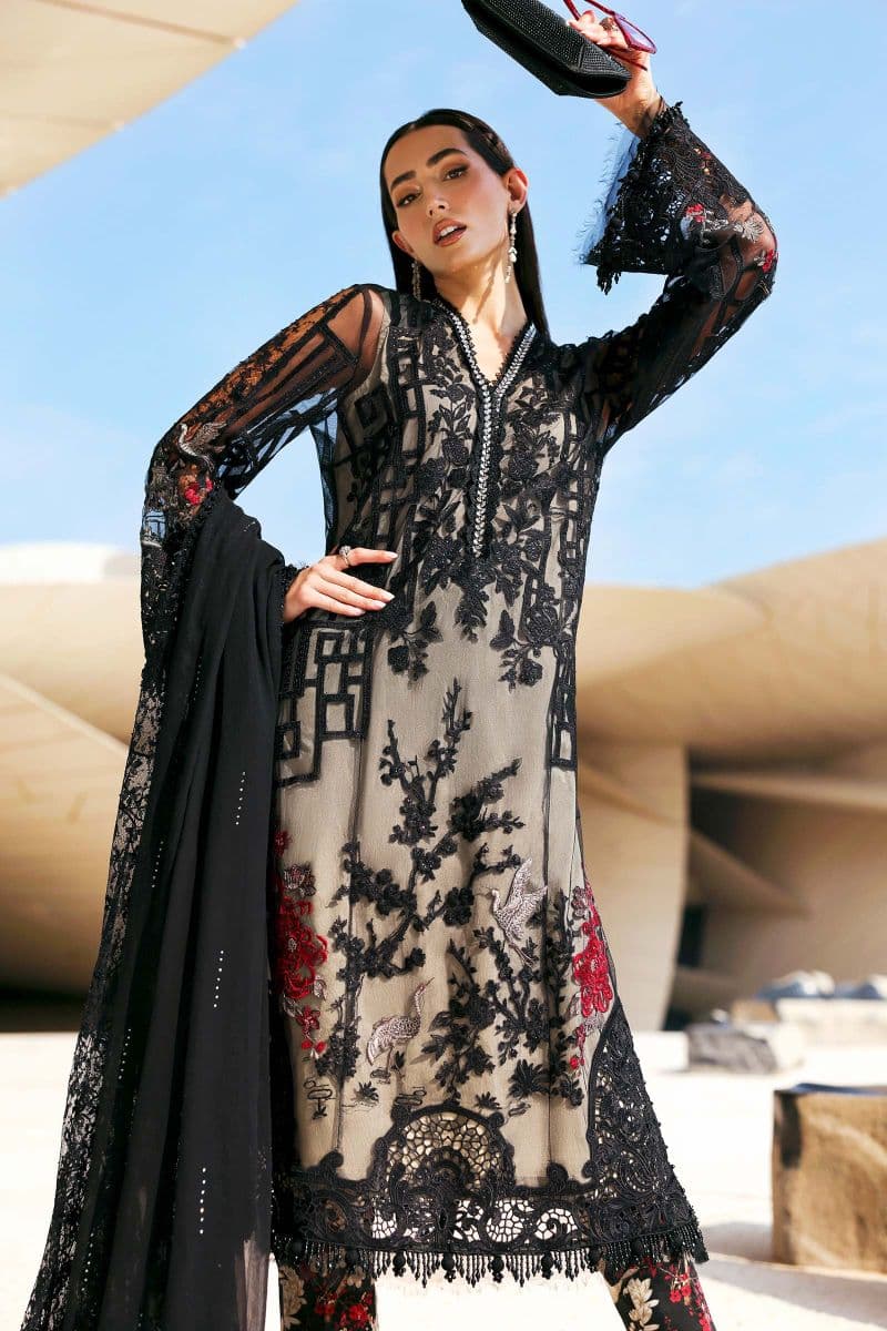 3 Piece Unstitched Embroidered Net Suit