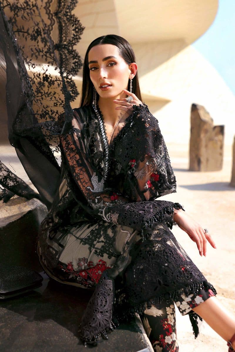 3 Piece Unstitched Embroidered Net Suit