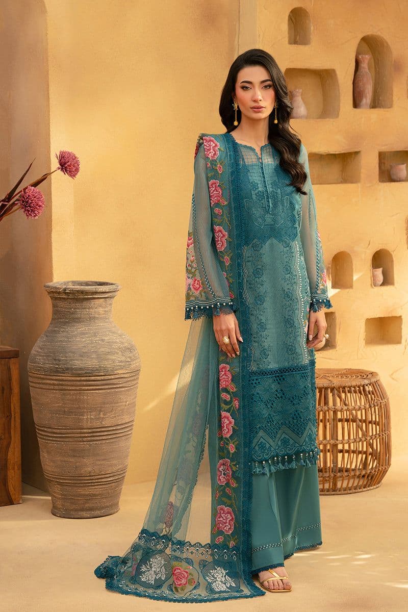 Teal Embroidered Cotton Silk 2 Piece Unstitched Suit thumbnail