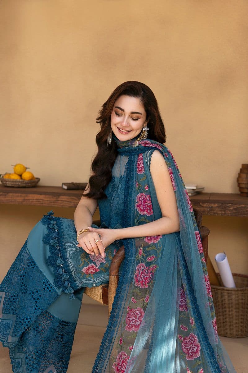 Teal Embroidered Cotton Silk 2 Piece Unstitched Suit thumbnail