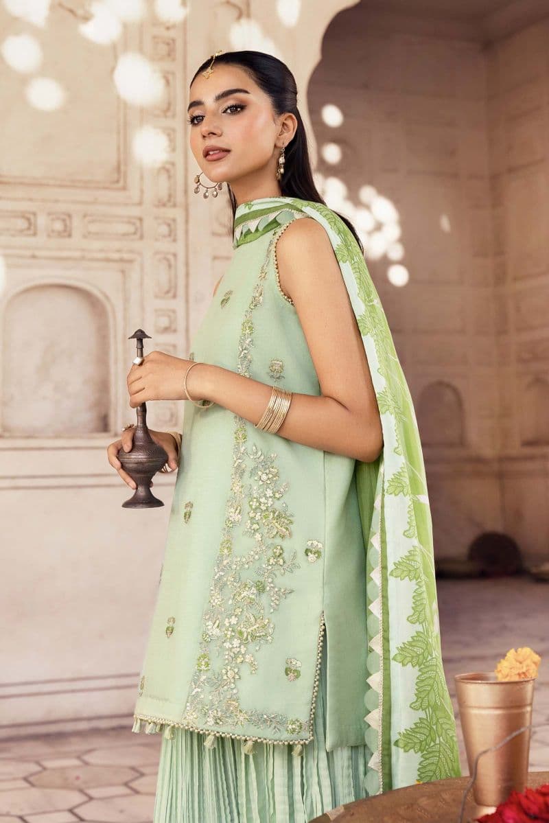 3 Pc Unstitched Embroidered Silk Cotton Net Suit thumbnail