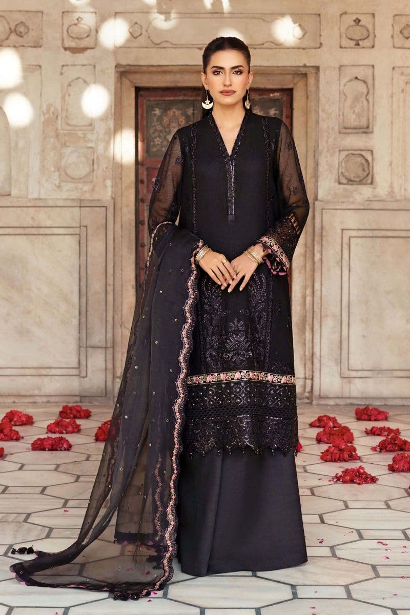 3 Pc Unstitched Embroidered Silk Cotton Net Suit thumbnail