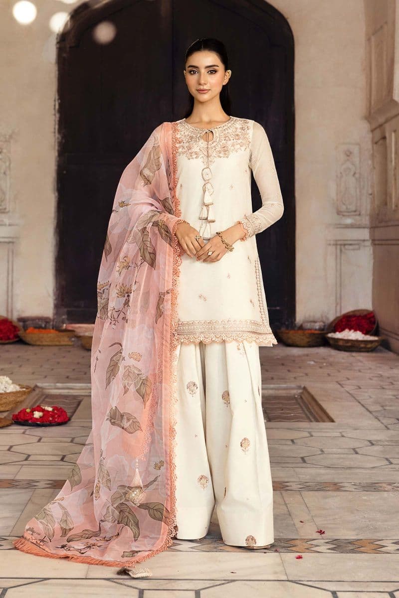 3 Pc Unstitched Embroidered Silk Cotton Net Suit thumbnail