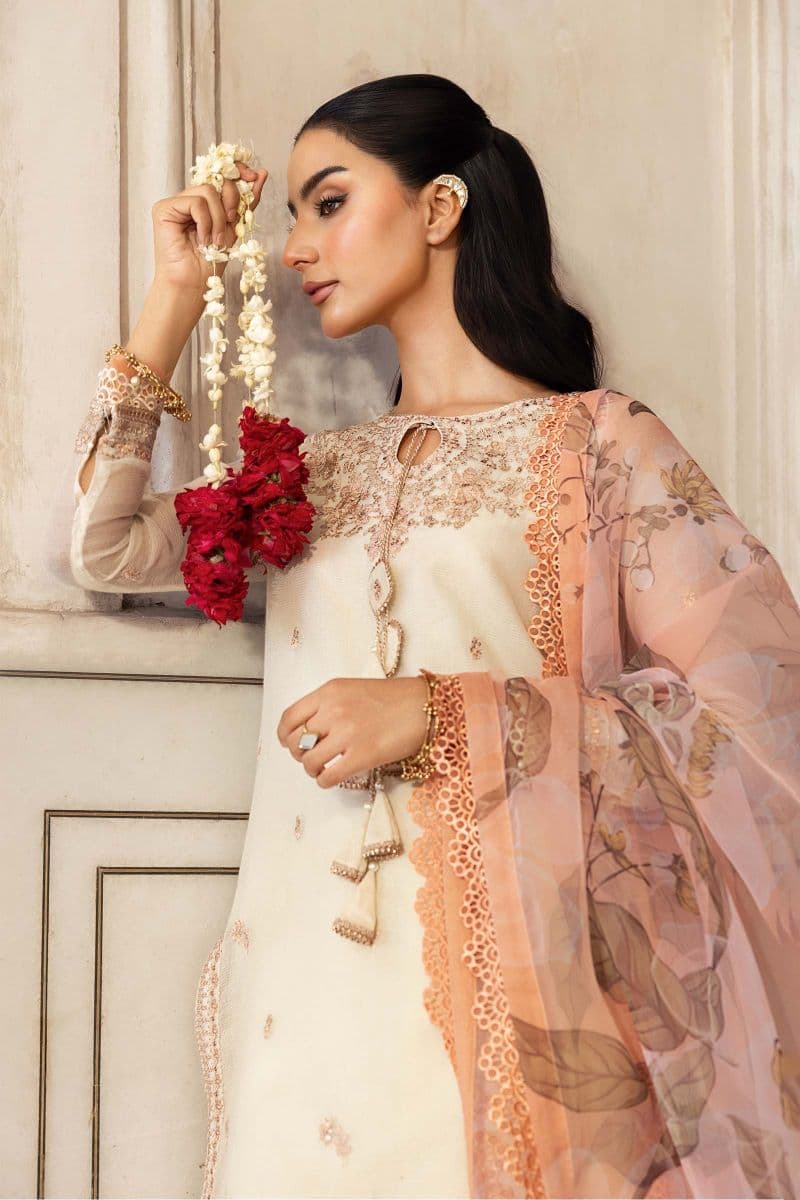 3 Pc Unstitched Embroidered Silk Cotton Net Suit thumbnail