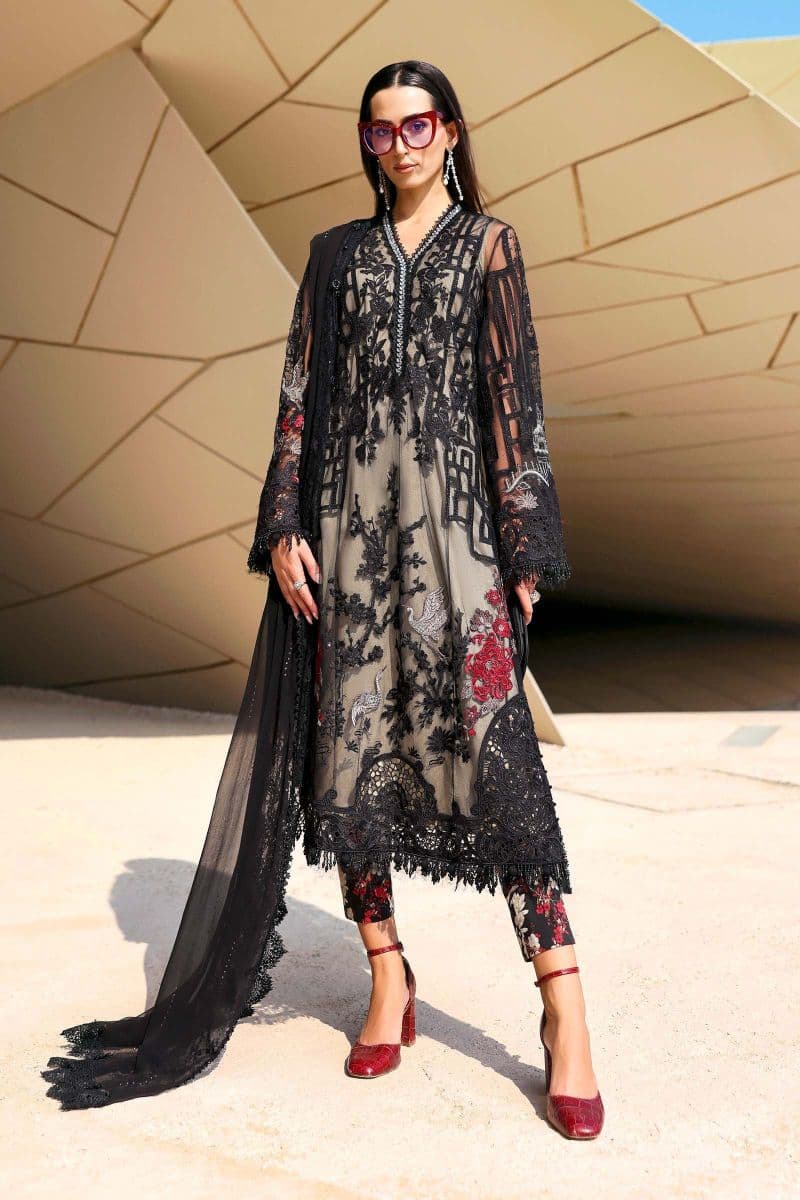 3 Piece Unstitched Embroidered Net Suit