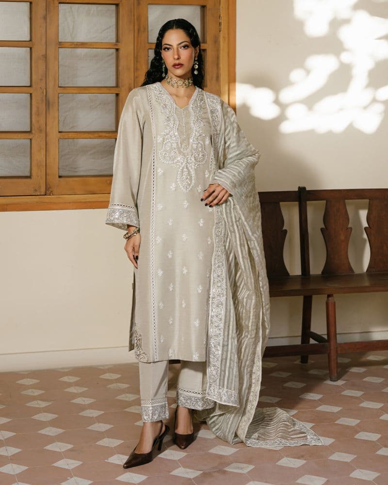 A Soft And Elegant Dusty Hue That Exudes Charm And Versatility Jacquard Ready-to-Wear Suit thumbnail