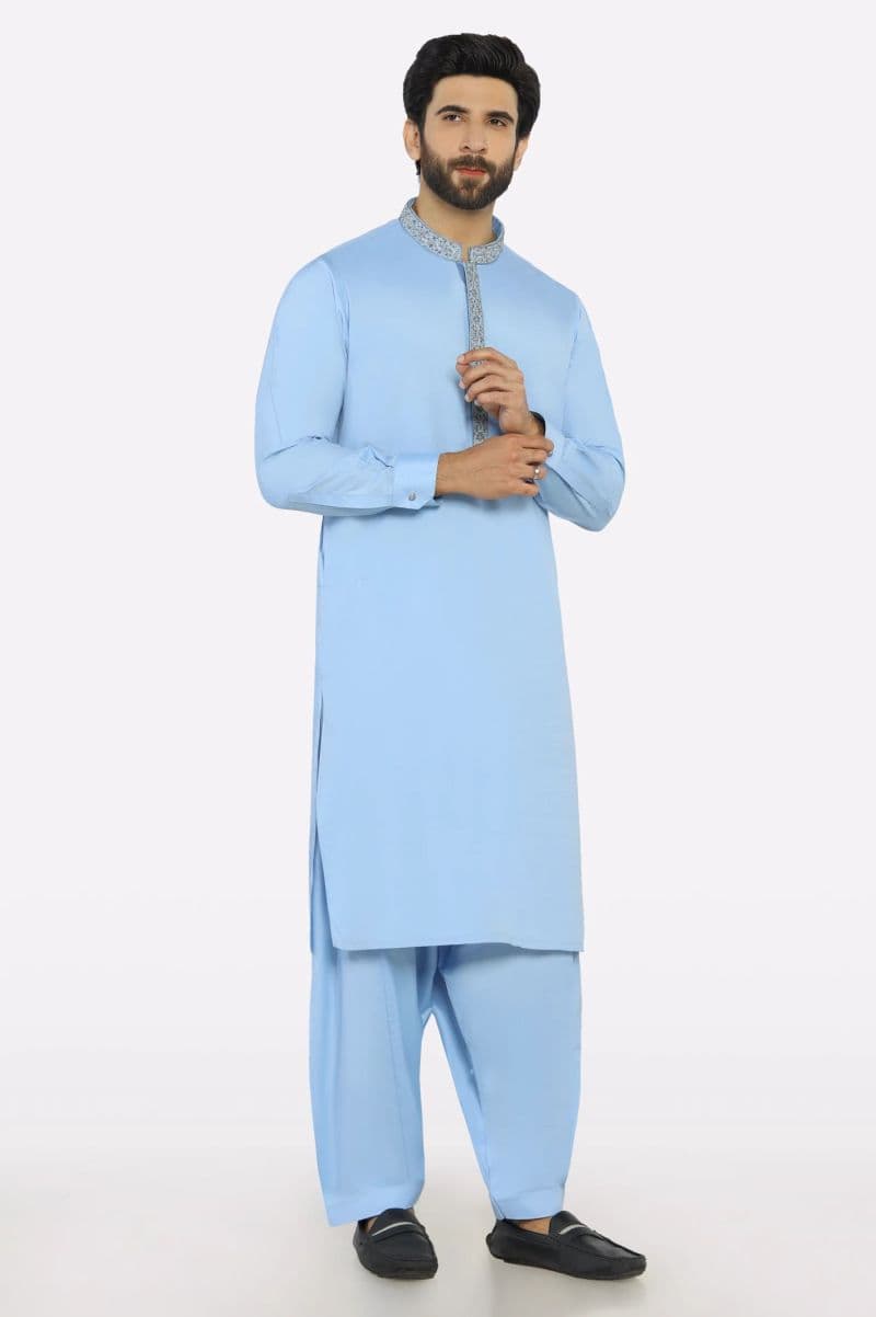 Sky Blue Wash & Wear Shalwar Kameez thumbnail