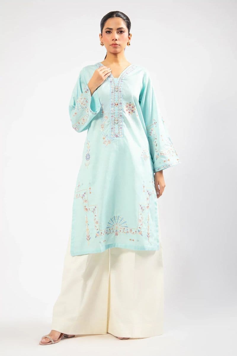 Embroidered Cotton Dobby-Blue Kurti thumbnail