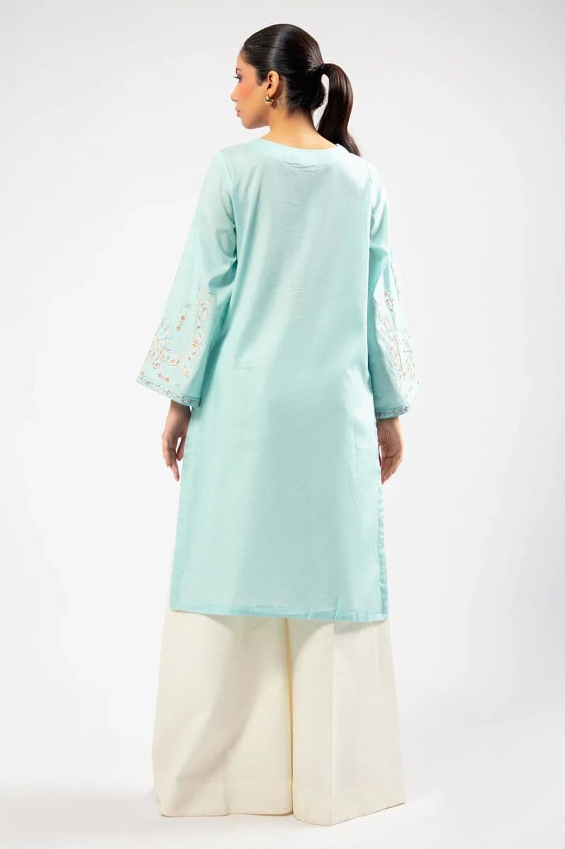 Embroidered Cotton Dobby-Blue Kurti thumbnail