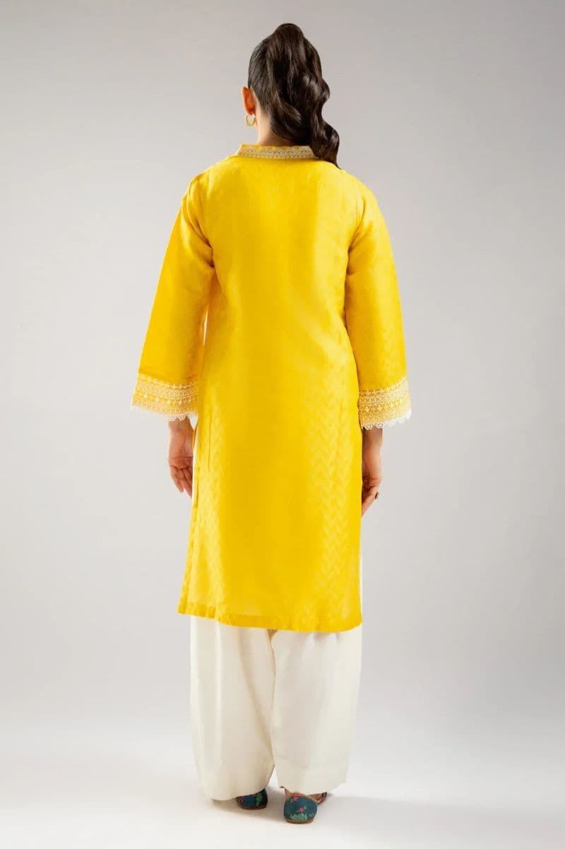 Embroidered Jacquard-Yellow Kurti