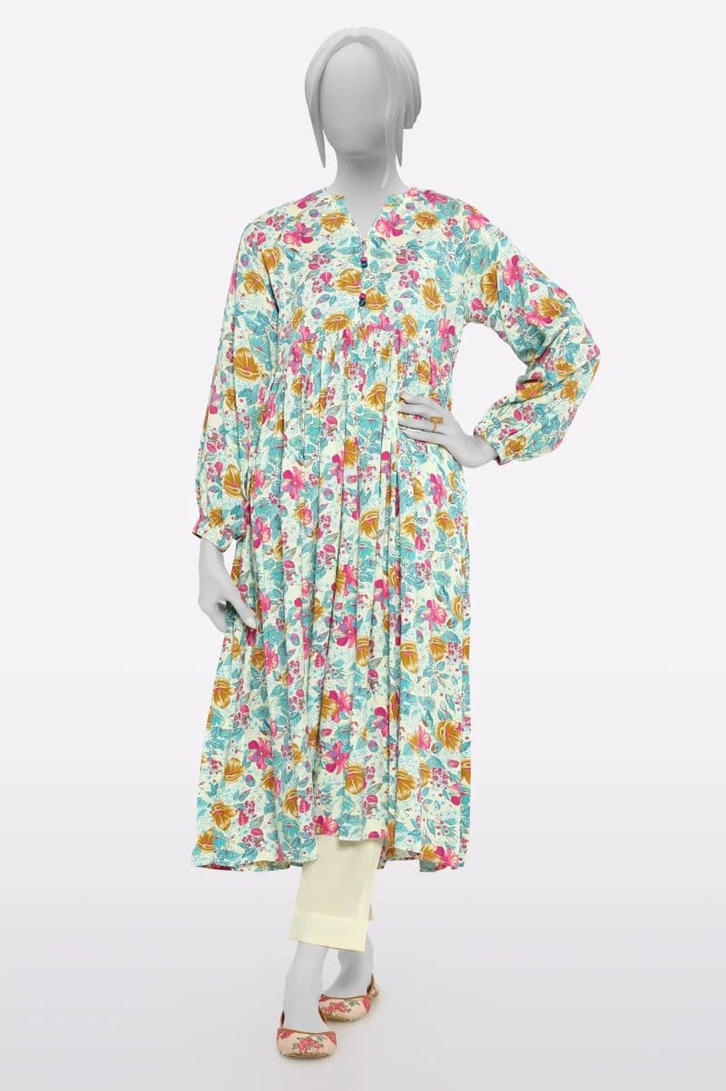 Viscose Cream Printed Kurti thumbnail