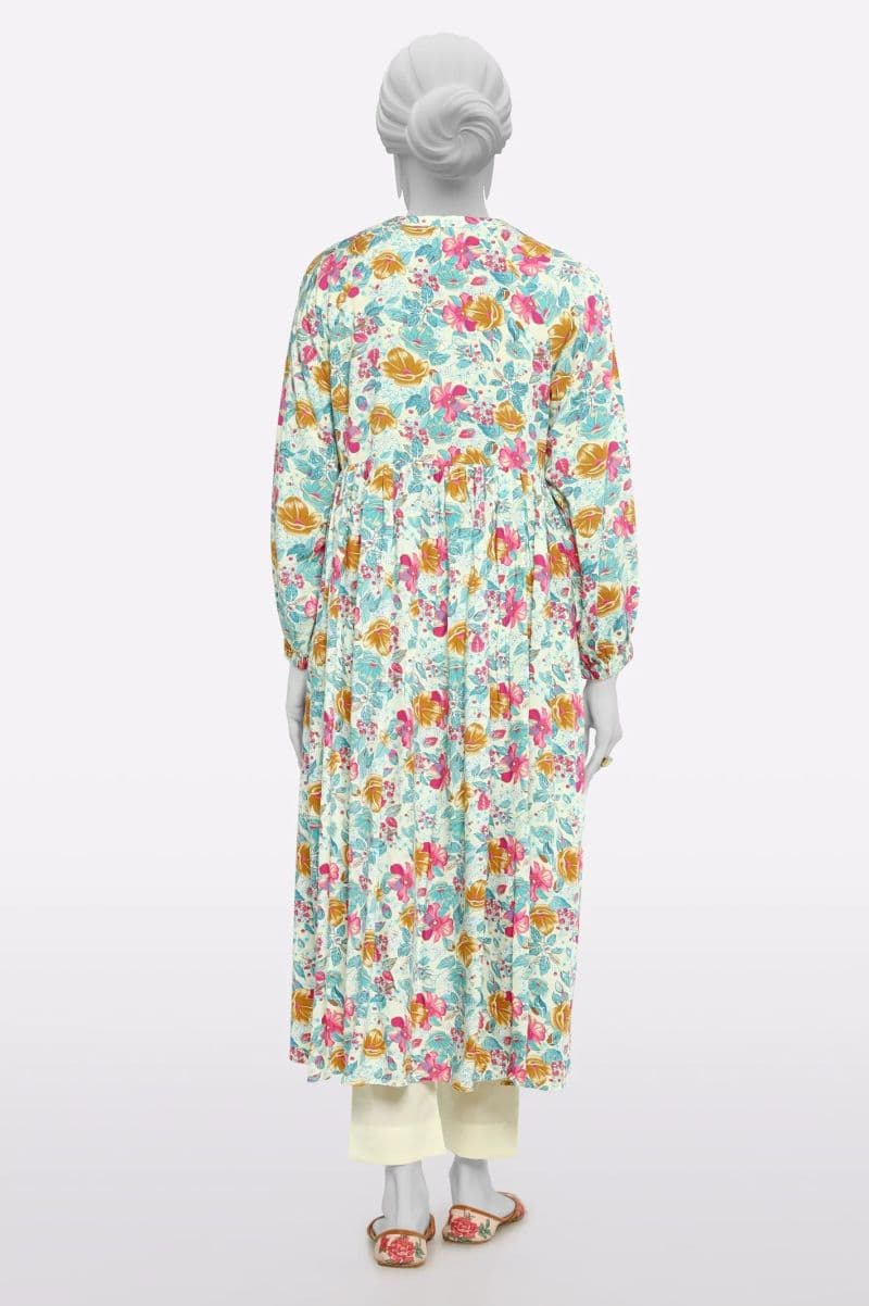 Viscose Cream Printed Kurti thumbnail