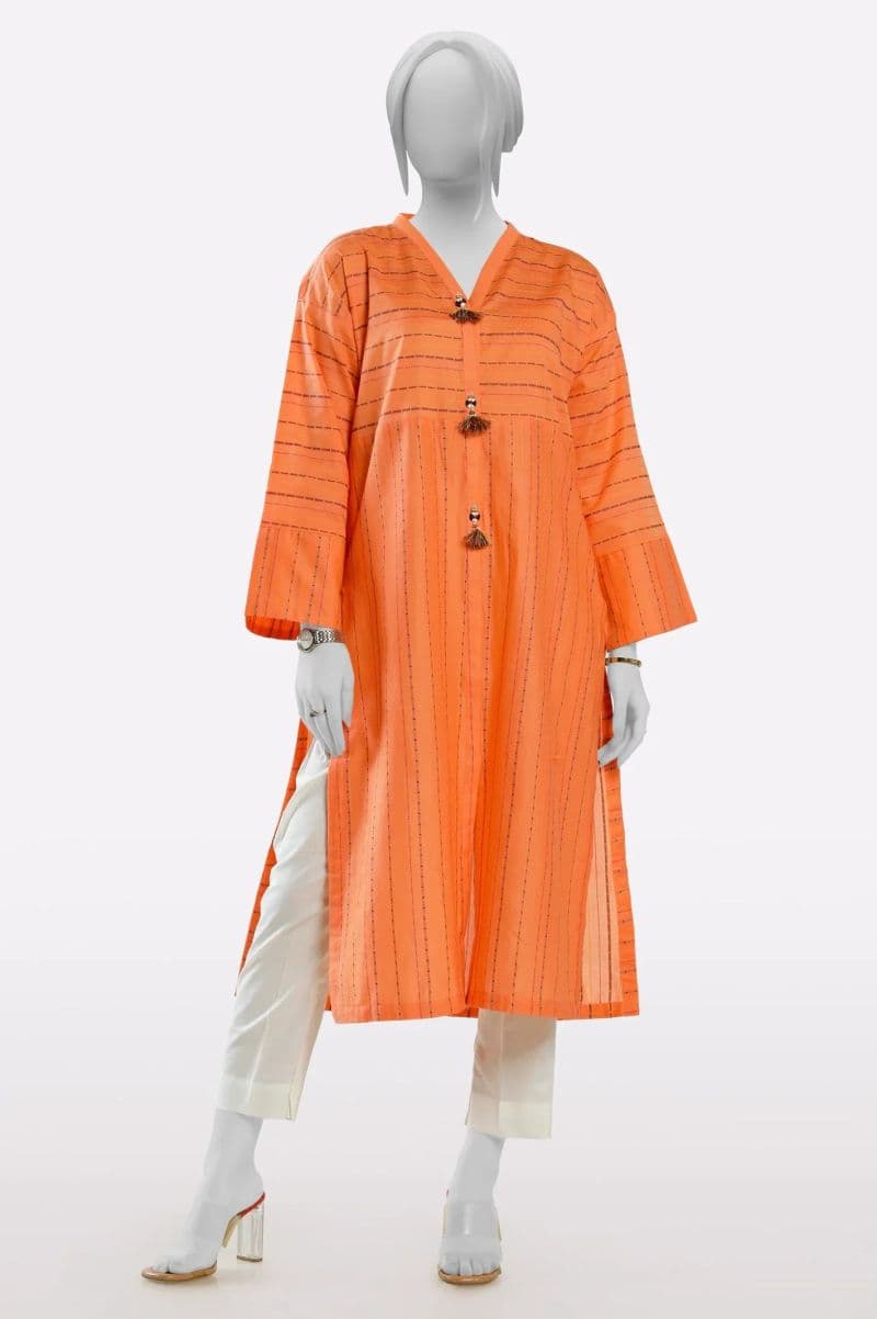 Jacquard Orange Stylised Kurti thumbnail