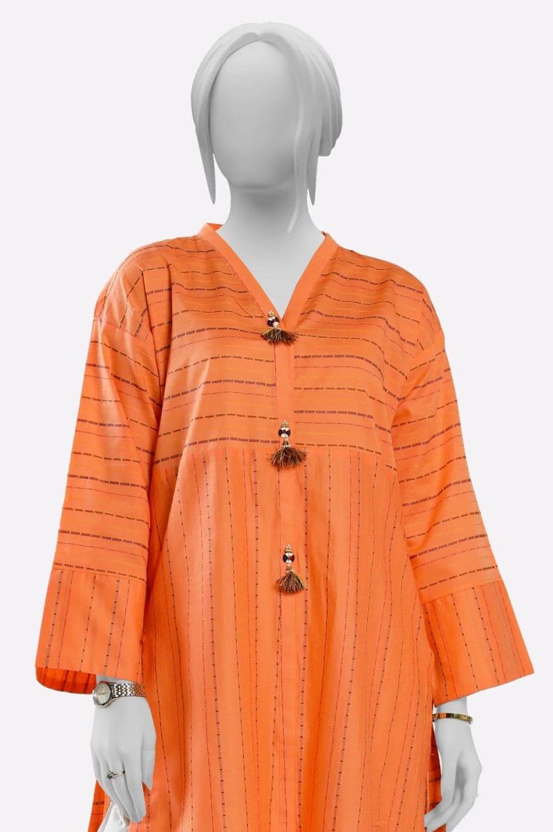 Jacquard Orange Stylised Kurti thumbnail