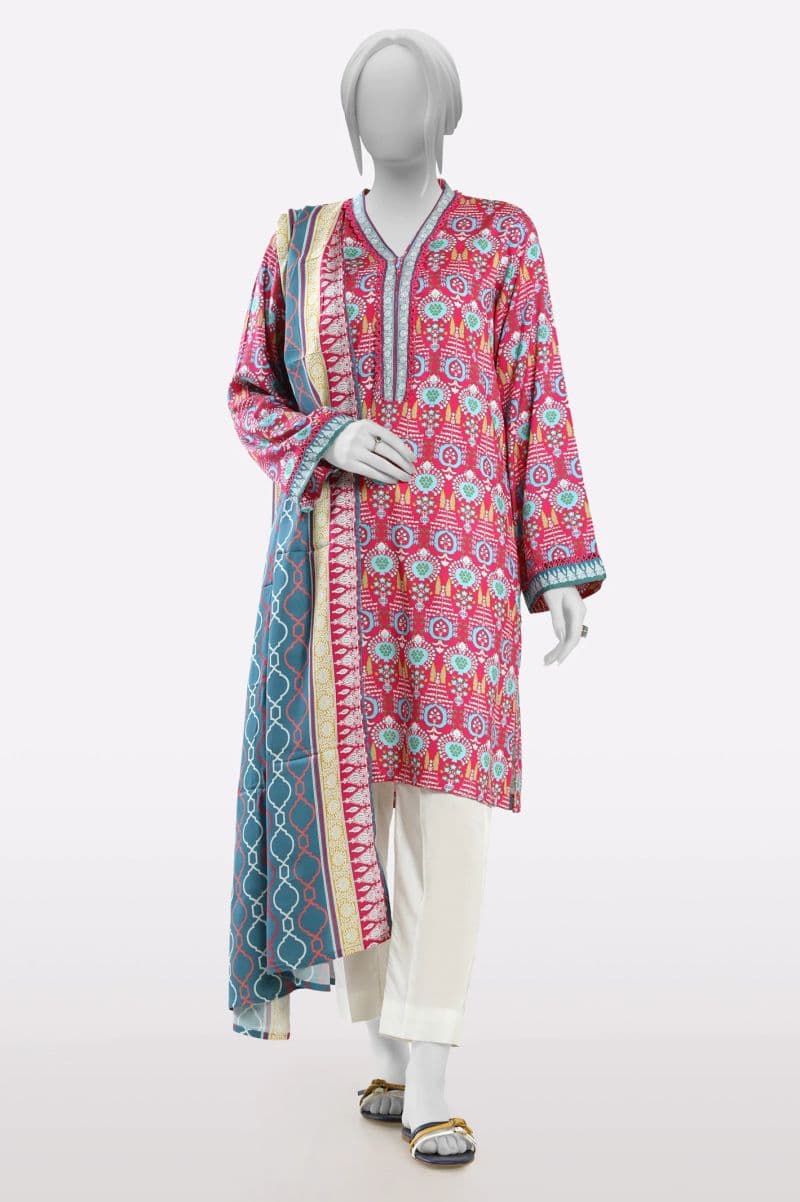 Pink Printed Kurti With Dupatta thumbnail