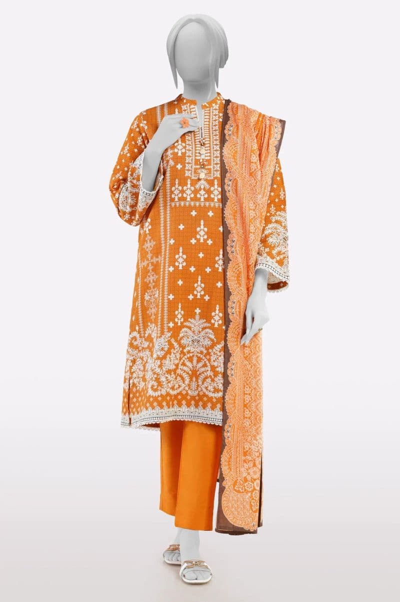 Khaddar Orange Printed 3PC thumbnail