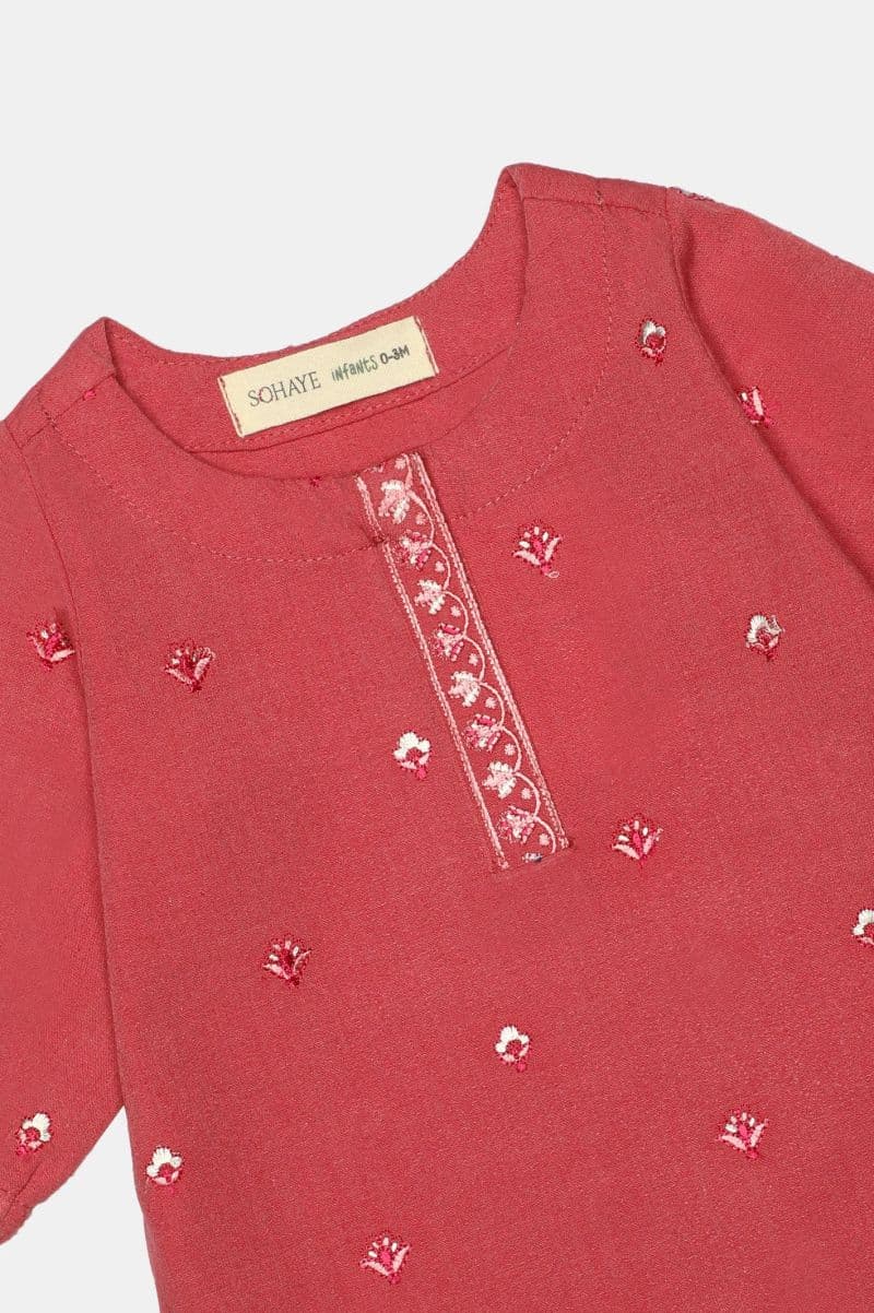 Pink Embroidered Infant 2PC