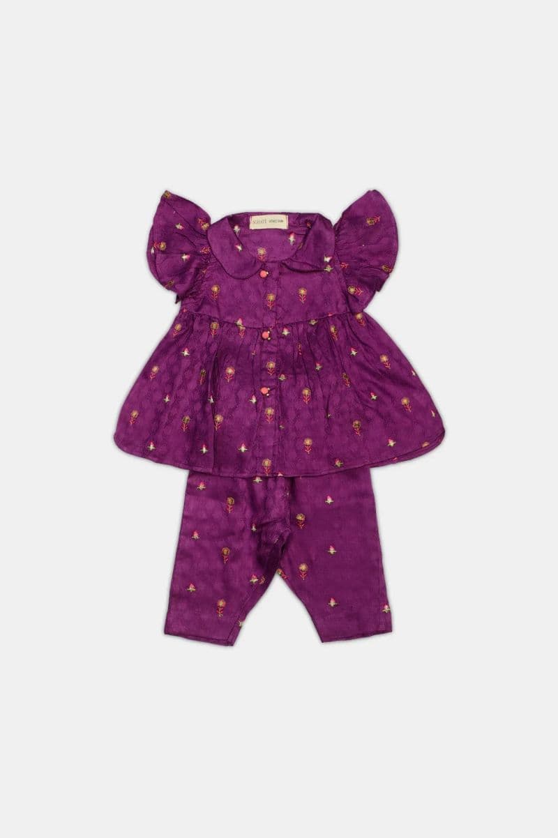 Embroidered Dobby-Purple Infant 2PC