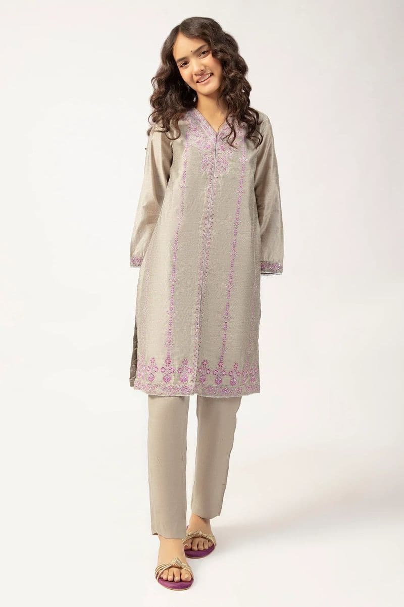 Embroidered Khaddi Net-Grey Teens 2PC thumbnail