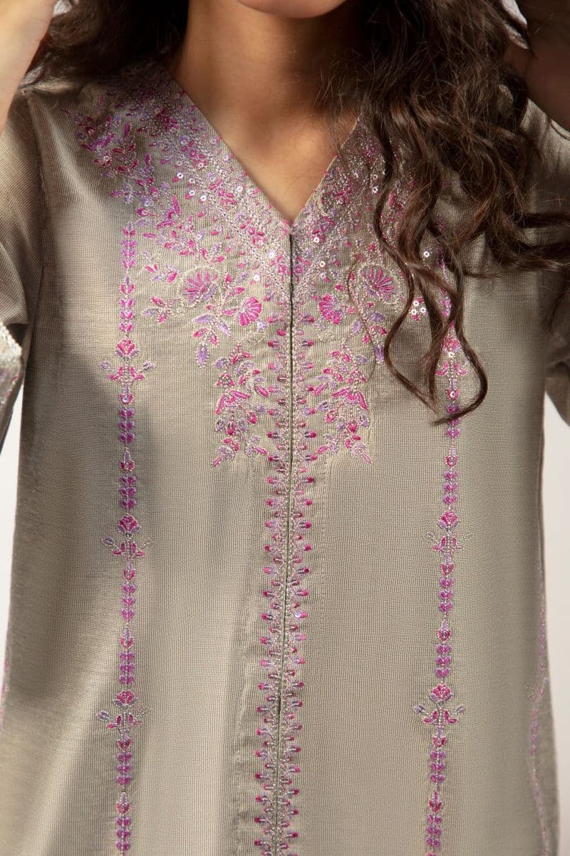 Embroidered Khaddi Net-Grey Teens 2PC thumbnail