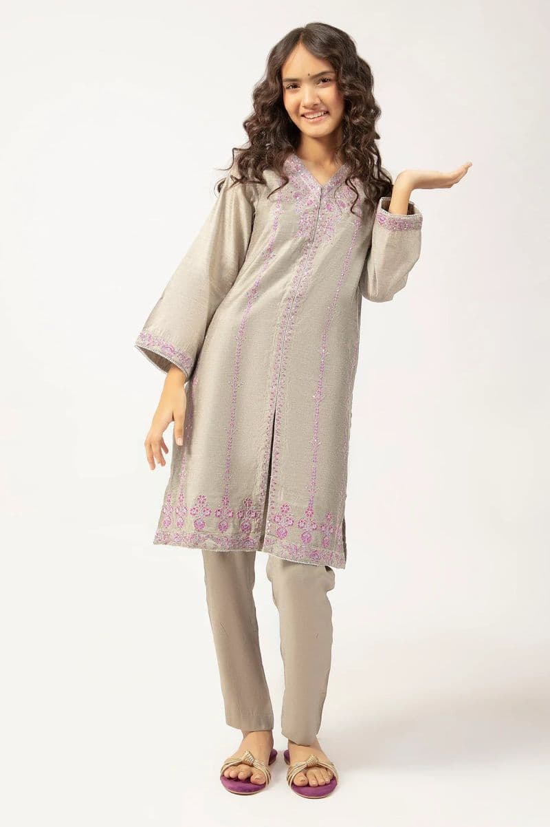 Embroidered Khaddi Net-Grey Teens 2PC thumbnail