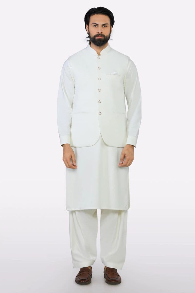Cream Shalwar Kameez with Waistcoat thumbnail