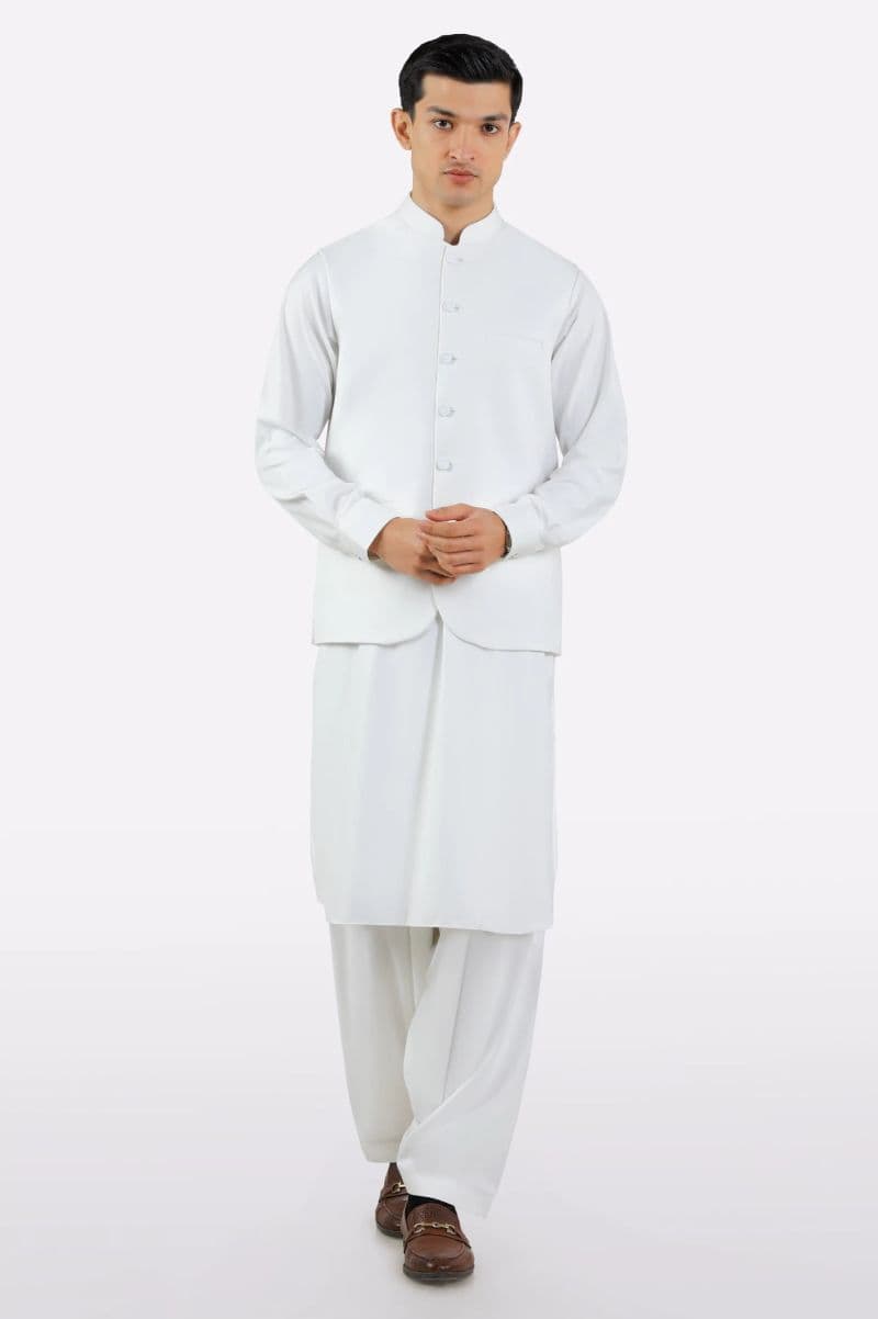 Off White Shalwar Kameez with Waistcoat