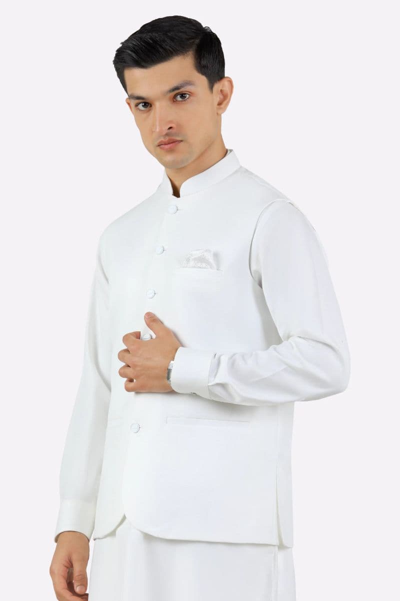 Off White Shalwar Kameez with Waistcoat