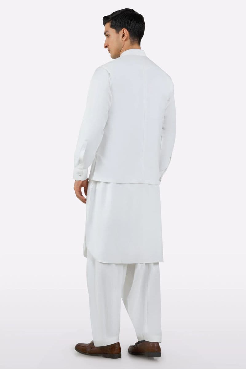 Off White Shalwar Kameez with Waistcoat