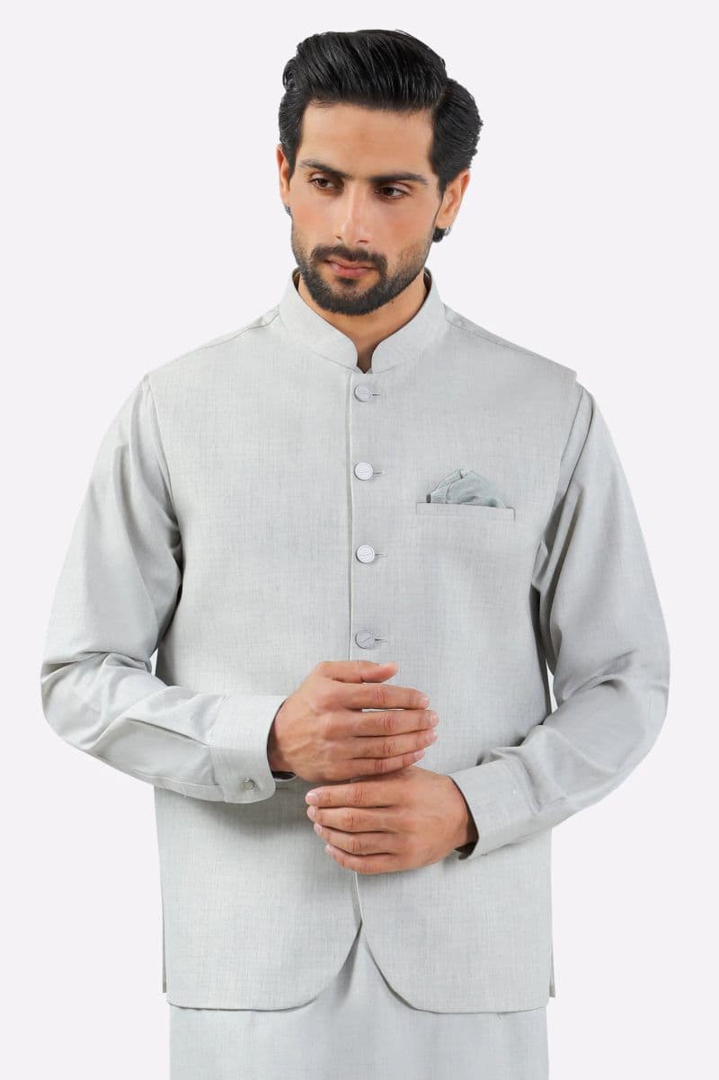 Light Grey Shalwar Kameez with Waistcoat thumbnail