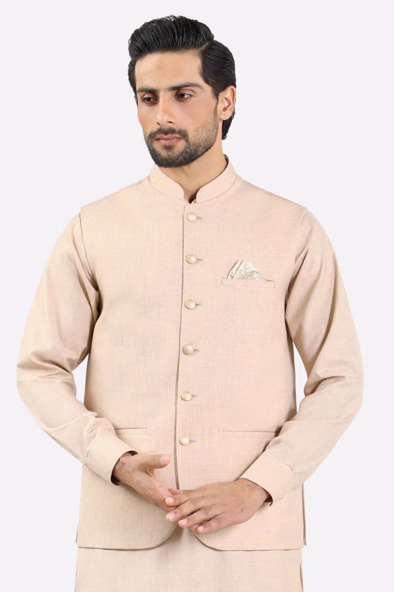 Light Brown Shalwar Kameez with Waistcoat thumbnail