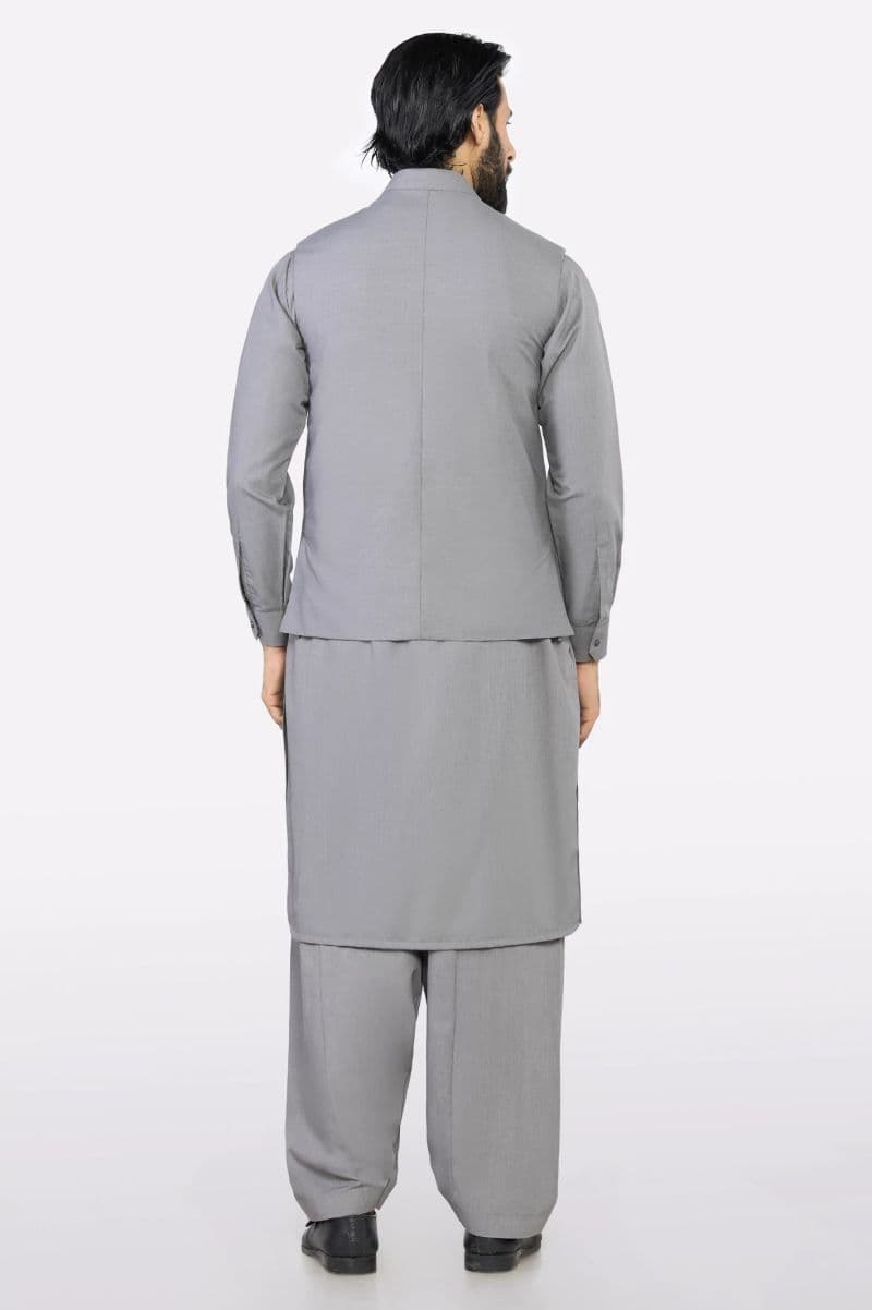 Light Grey Shalwar Kameez with Waistcoat thumbnail
