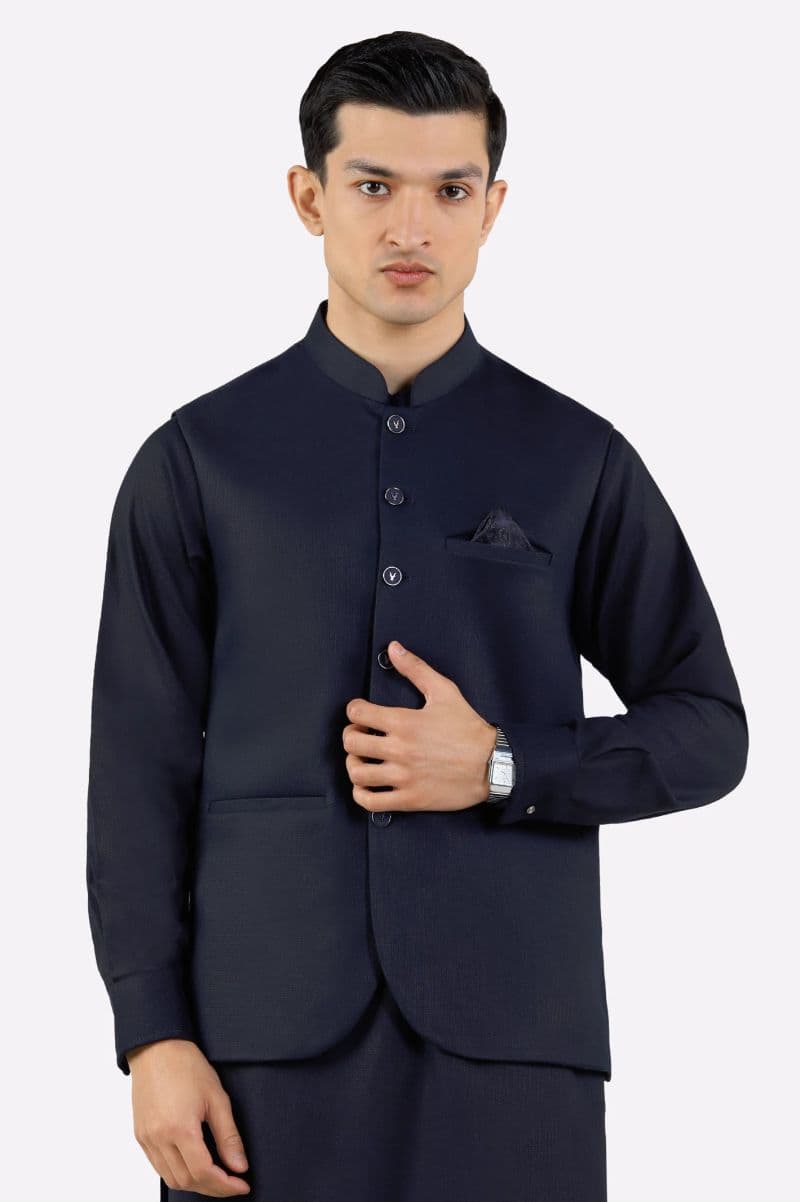 Navy Blue Shalwar Kameez with Waistcoat