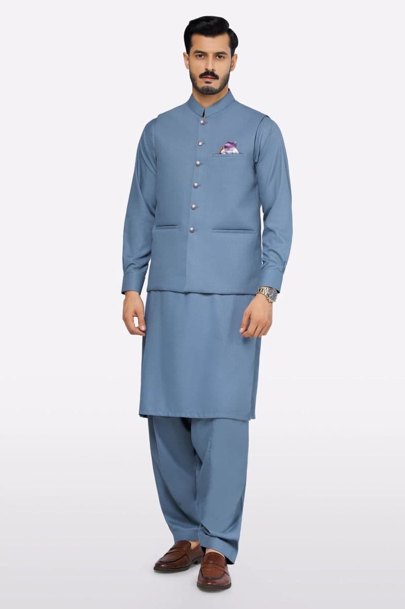 Grey Shalwar Kameez with Waistcoat