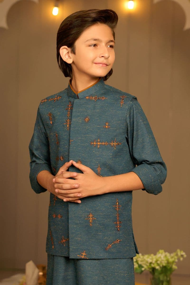 Blue Boys Kurta Pajama With Waistcoat thumbnail