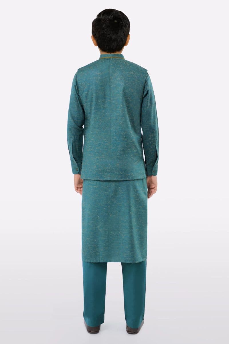Green Boys Kurta Pajama With Waistcoat thumbnail