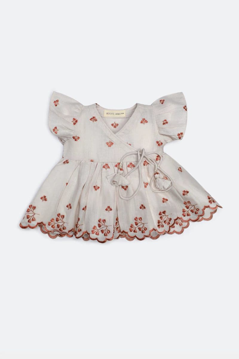 Beige Embroidered Infant Frock