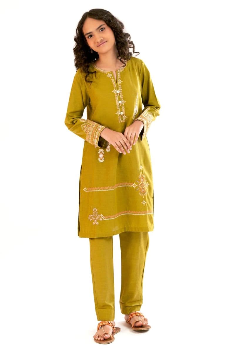 Embroidered Khaddar-Olive Teens 2PC thumbnail