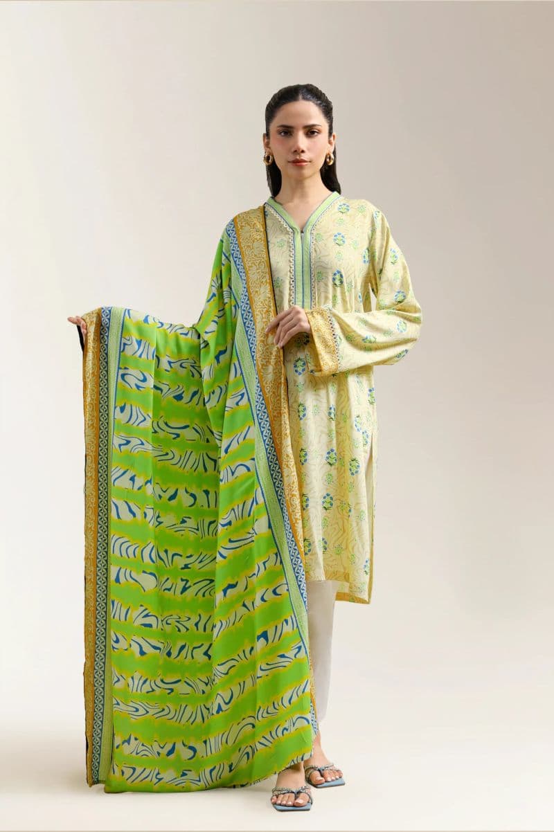 Cream Printed Kurti With Dupatta thumbnail