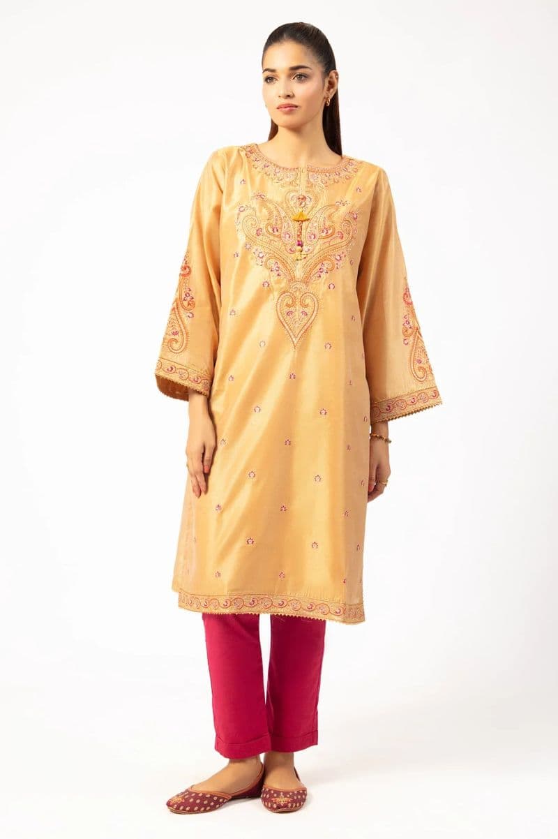 Mustard Embroidered Kurti