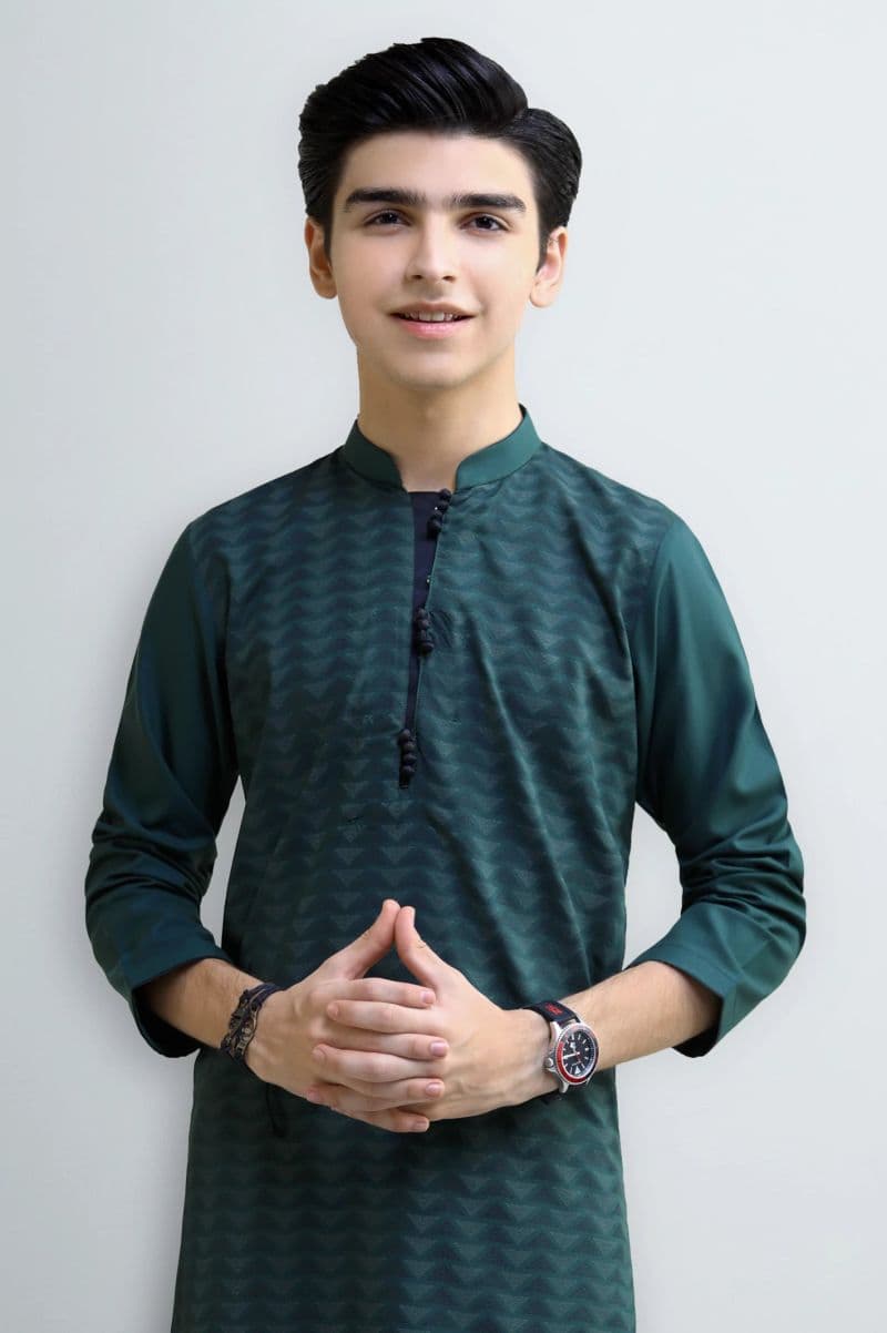Bottle Green Teens Kurta Pajama thumbnail