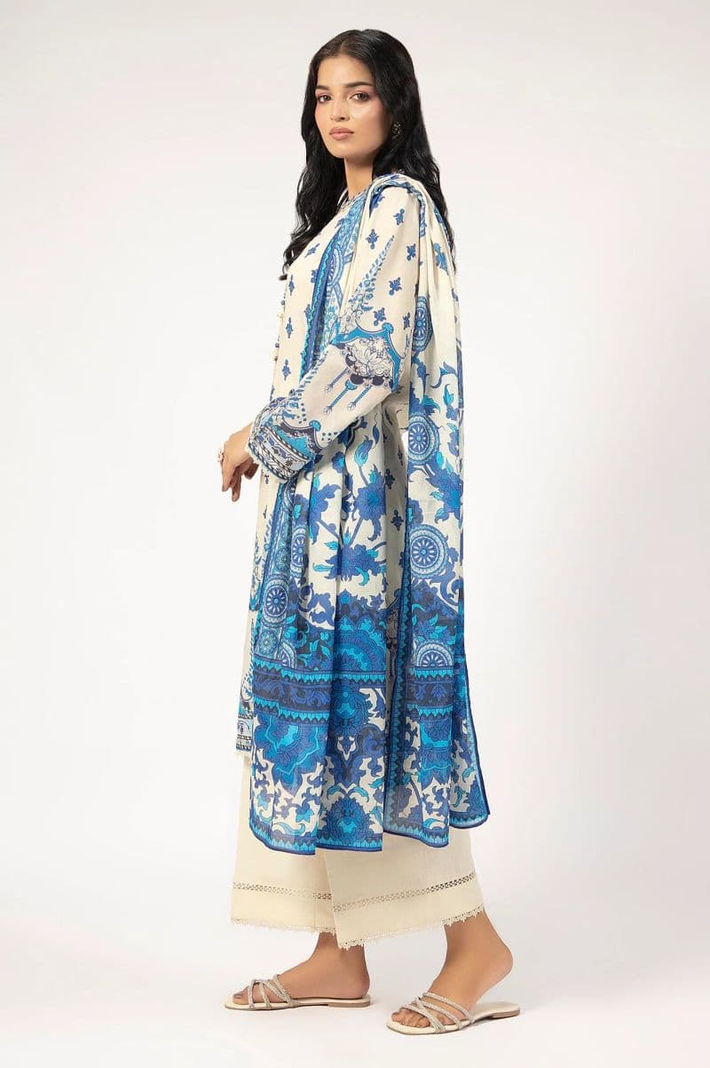 Printed Lawn-Cream Unstitched 3PC