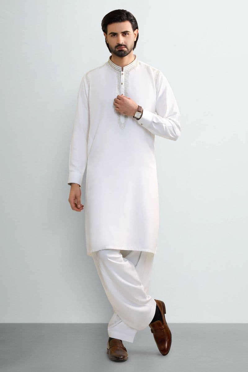 Cream Wash & Wear Shalwar Kameez (TASSAVUR)