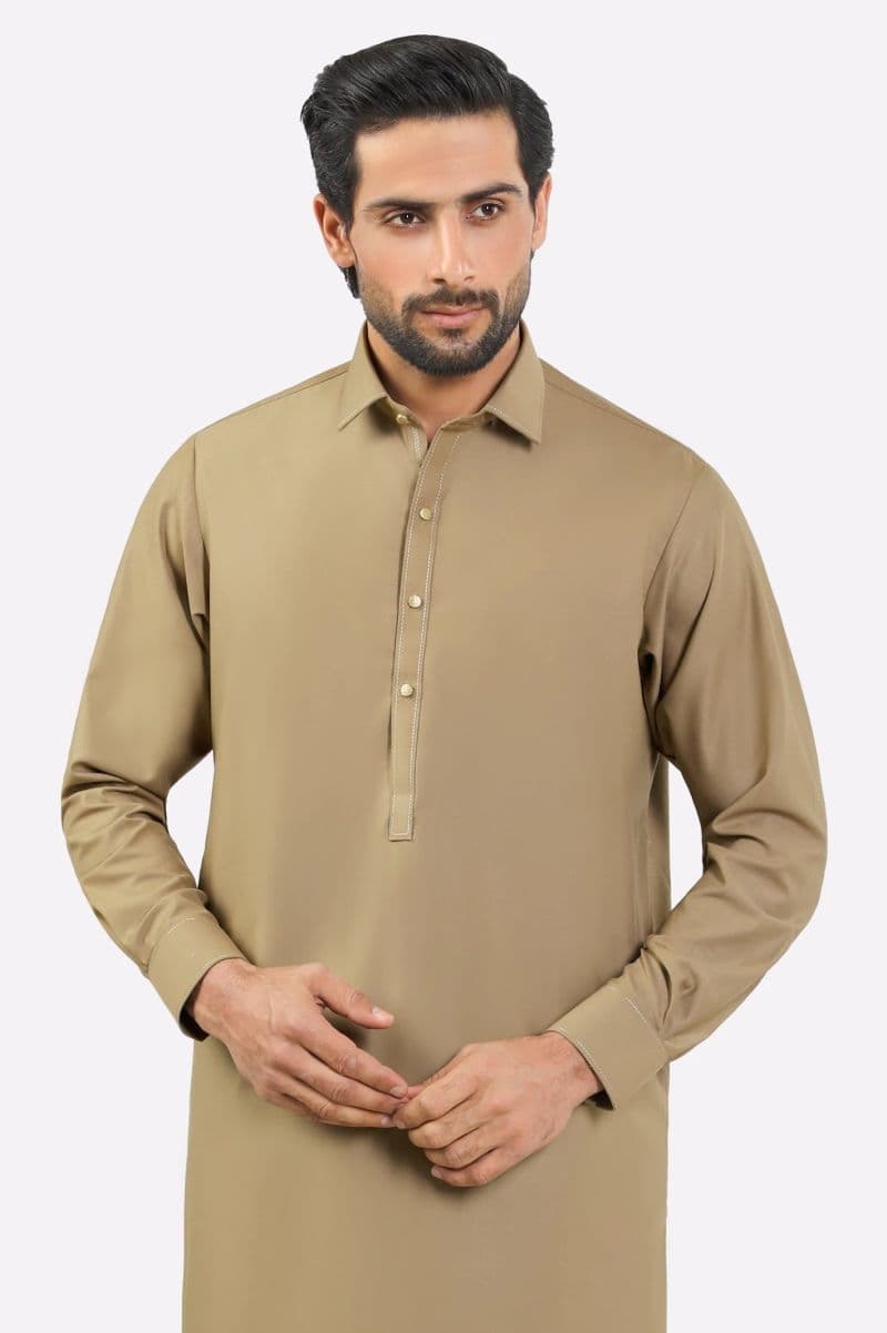 Khaki Wash & Wear Shalwar Kameez thumbnail